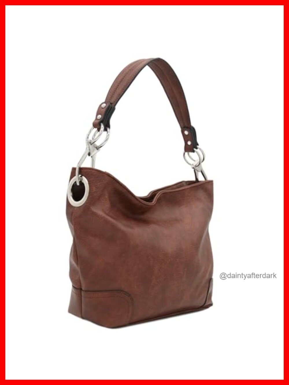 Faux Leather Hobo Shoulder Bag Detachable Strap Zipper Pockets